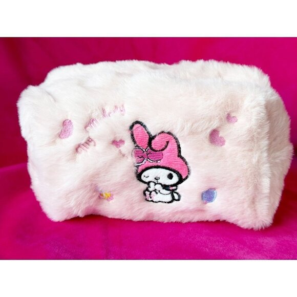My Melody Embroidery Fuzzy Cosmetic or Pencil/Pen Bag Storage - Picture 1 of 7